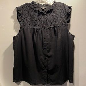 Ann Taylor Factory XL Black Eyelet Button Down Shirt Blouse